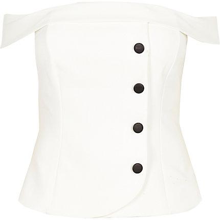 River Island Womens Plus White Button Front Bardot Top