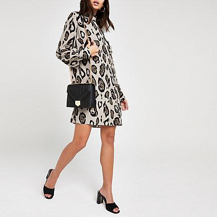 River Island Womens Leopard Print High Neck Swing Dress