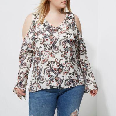 River Island Womens Plus Paisley Print Cold Shoulder Top