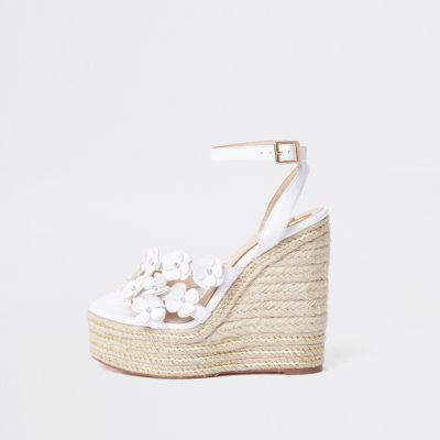 River Island Womens White Flower Espadrille Platform Wedges