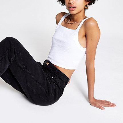 River Island Womens White Square Neck Crop Top