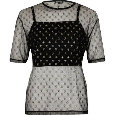 River Island Womens Mesh Star Print Boxy T-shirt