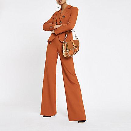 River Island Womens Copper Button Wide Leg Pants