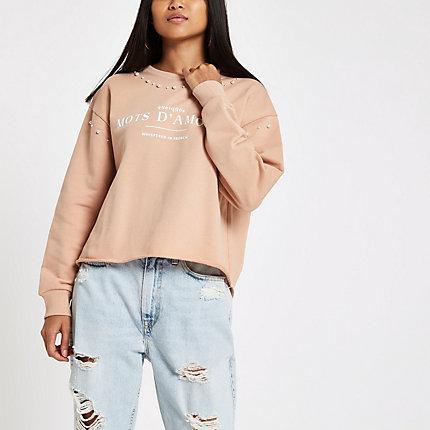 River Island Womens Petite 'mots D'amour' Pearl Sweatshirt