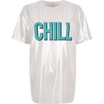 River Island Womens Silver Print Boyfriend Fit T-shirt
