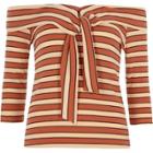 River Island Womens Stripe Rib Tie Front Bardot Top