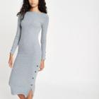 River Island Womens Marl Rib Button Side Midi Dress