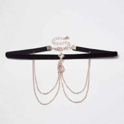 River Island Womens Velvet Drape Chain Choker