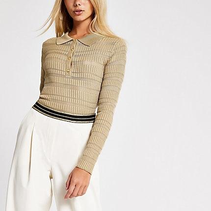 River Island Womens Sheer Long Sleeve Polo Top