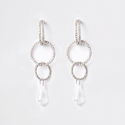River Island Womens Silver Diamante Interlink Hoop Drop Earrings