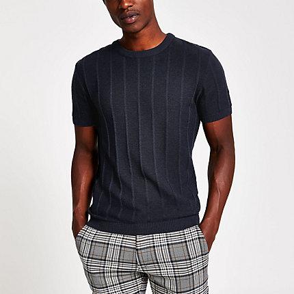 River Island Mens Ribbed Knit Slim Fit T-shirt
