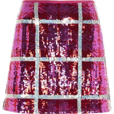 River Island Womens Sequin Check Mini Skirt
