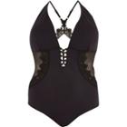 River Island Womens Plus Lace Panel Plunge Swimsuit