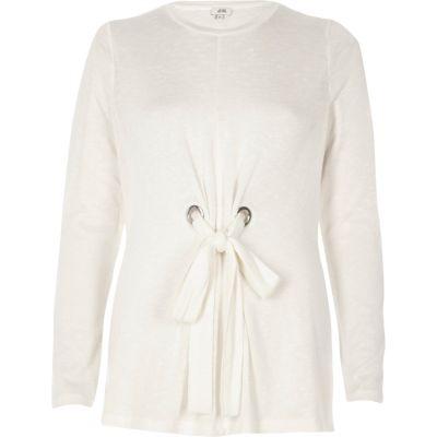 River Island Womens White Tie Front Long Sleeve Top