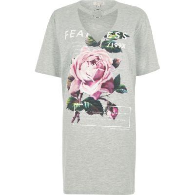 River Island Womens Rose Print Choker Ring Jumbo T-shirt