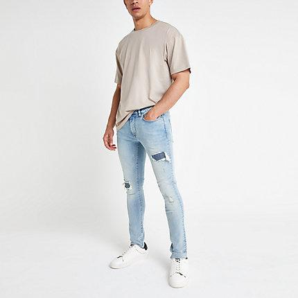 River Island Mens Danny Super Skinny Biker Rip Jeans