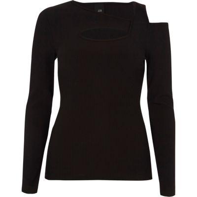 River Island Womens Rib Cut Out Long Sleeve Top