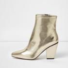 River Island Womens Gold Metallic Pointed Cone Heel Boots