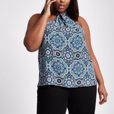 River Island Womens Plus Printed Twist Front Halter Top