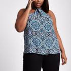 River Island Womens Plus Printed Twist Front Halter Top