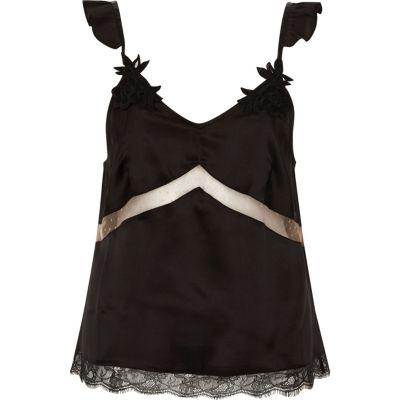 River Island Womens Satin Applique Strap Lace Pajama Top