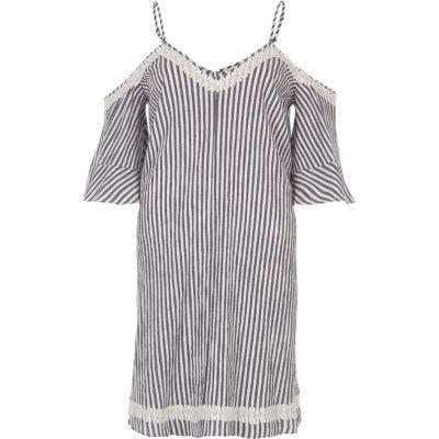 River Island Womens Stripe Cold Shoulder Swing Dress
