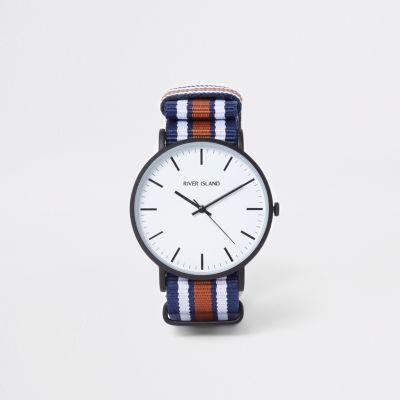 River Island Mens Striped Fabric Strap Round Watch