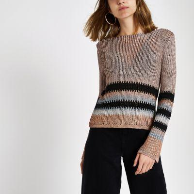 River Island Womens Metallic Stripe Knit Crop Top