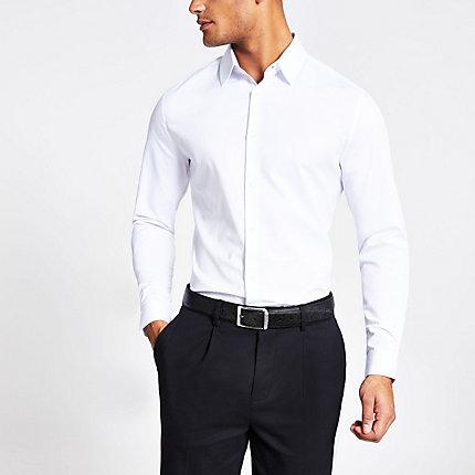River Island Mens White Satin Stripe Slim Fit Shirt