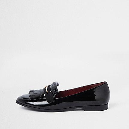 River Island Womens Patent Wide Fit Snaffle Fringe Loafers