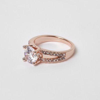 River Island Womens Rose Gold Tone Split Band Rhinestone Ring
