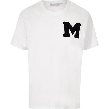 River Island Mens Minimum White Embroidery T-shirt