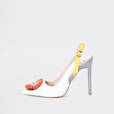 River Island Womens White Pom Pom Embellished Pumps