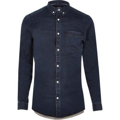 River Island Mensindigo Wash Casual Skinny Fit Denim Shirt