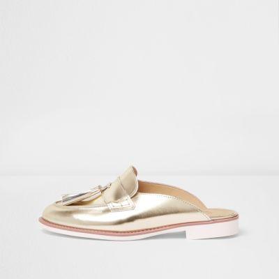 River Island Womens Gold Metallic Backless Loafers