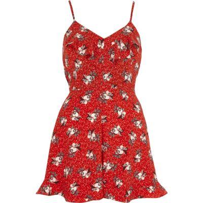 River Island Womens Petite Floral Bow Back Cami Playsuit