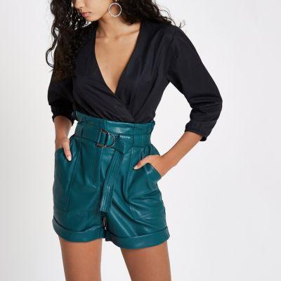 River Island Womens Faux Leather High Waisted Paperbag Short