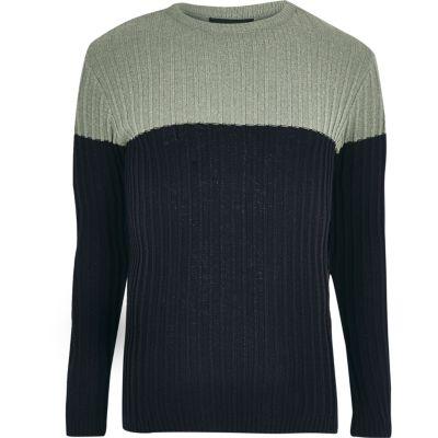 River Island Menslight Ribbed Knit Colour Block Jumper
