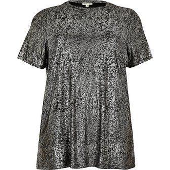 River Island Womens Plus Silver Metallic T-shirt