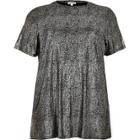 River Island Womens Plus Silver Metallic T-shirt