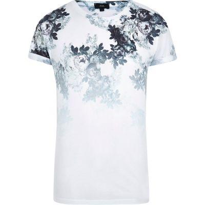 River Island Mens White Floral Print Slim Fit T-shirt