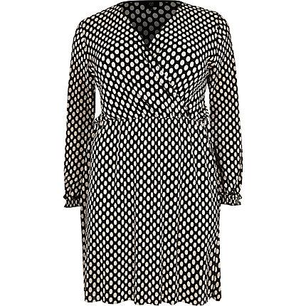 River Island Womens Plus Spot Plisse Wrap Swing Dress