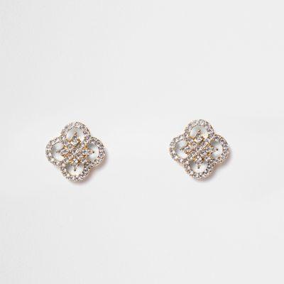 River Island Womens Gold Tone Diamante Quatrefoil Earrings