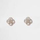 River Island Womens Gold Tone Diamante Quatrefoil Earrings