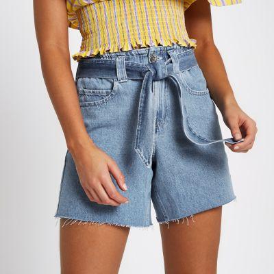 River Island Womens Tie Waist Denim Shorts