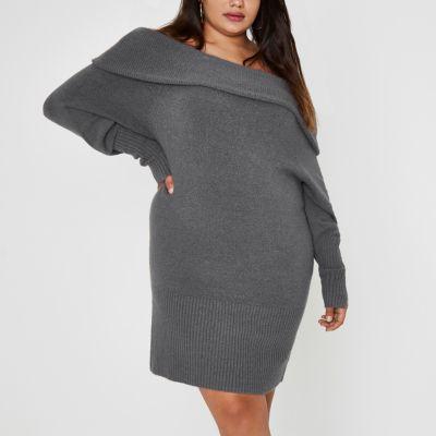 River Island Womens Plus Foldover Bardot Sweater Dress