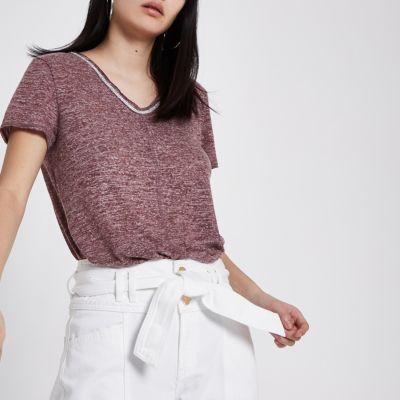 River Island Womens Diamante Neck Embellished T-shirt