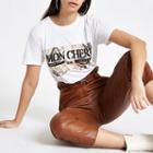 River Island Womens White 'mon Cheri' Short Sleeve T-shirt