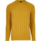 River Island Mens Yellow Cable Knit Muscle Fit Jumper