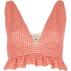 River Island Womens Gingham Print Frill Hem Bralette